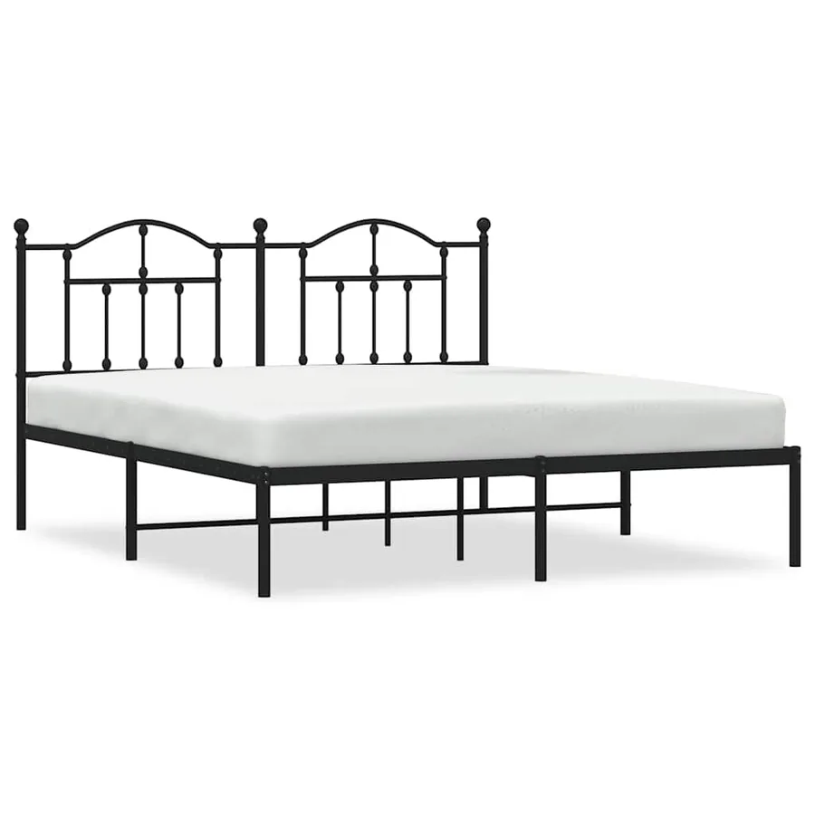 Cadre de lit métal sans matelas et tête de lit noir 160x200 cm - 2