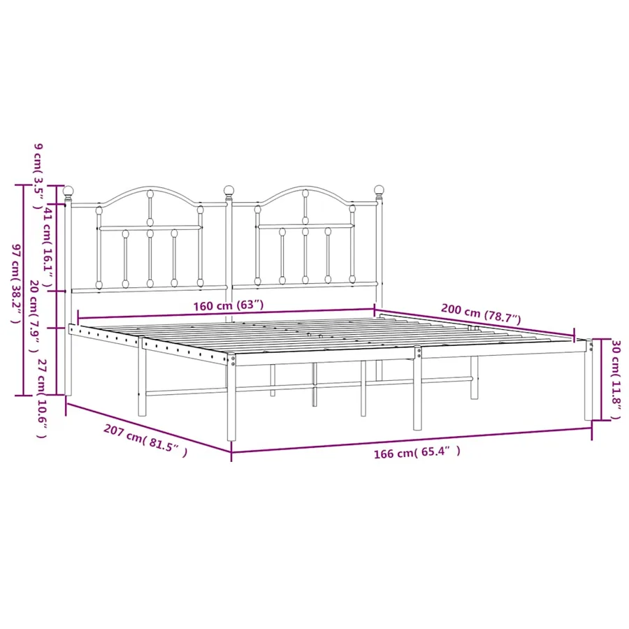 Cadre de lit métal sans matelas et tête de lit noir 160x200 cm - 9