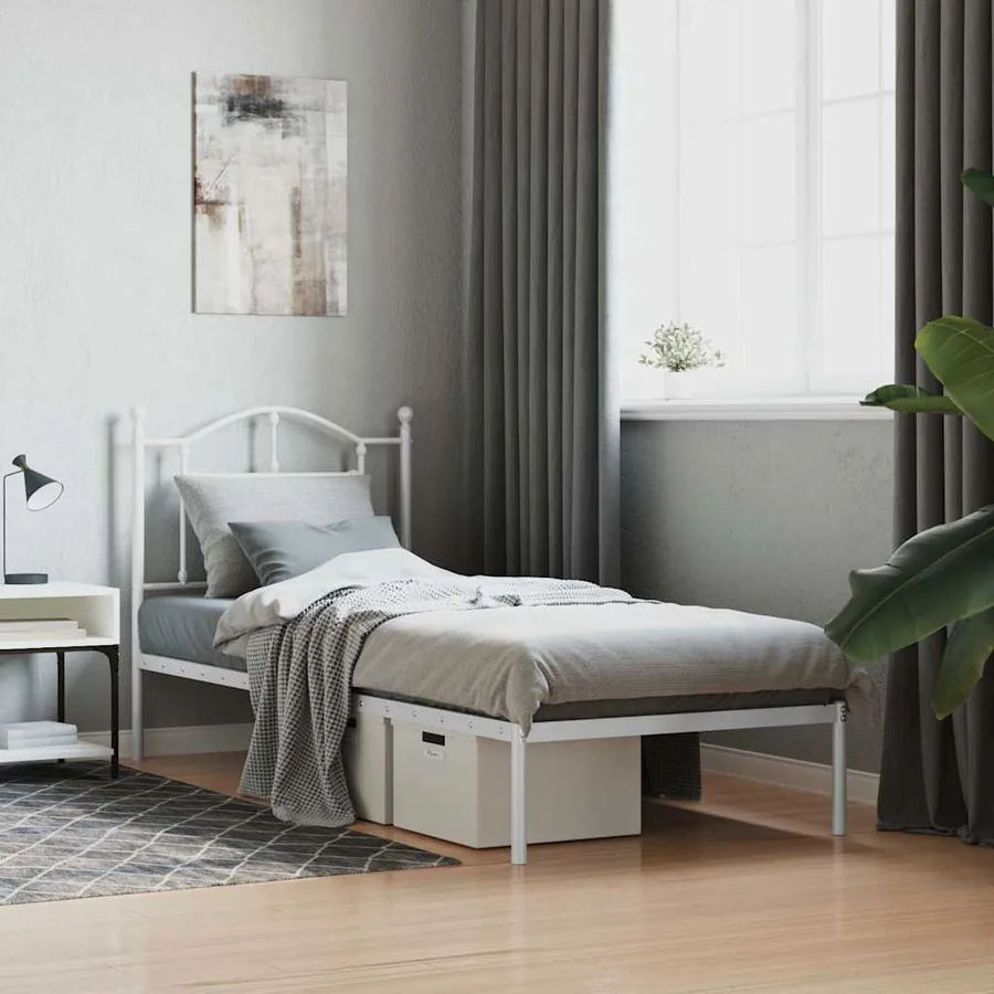 Cadre de lit métal sans matelas avec tête de lit blanc 90x190cm