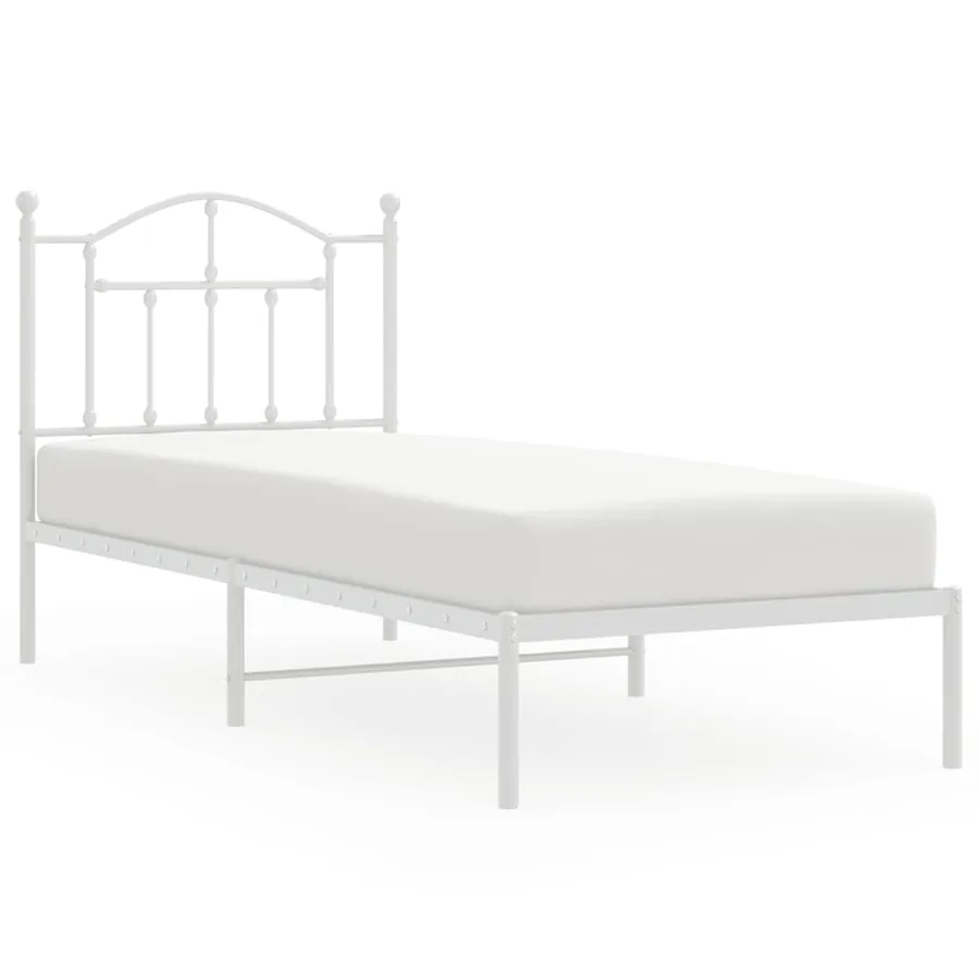 Cadre de lit métal sans matelas avec tête de lit blanc 90x190cm - 2