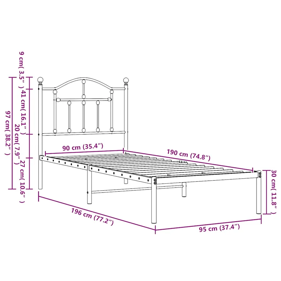 Cadre de lit métal sans matelas avec tête de lit blanc 90x190cm - 9