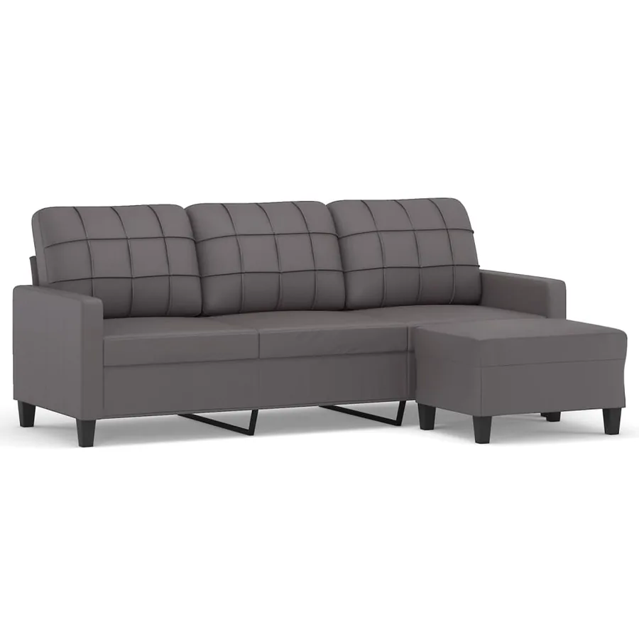 Canapé à 3 places avec repose-pieds Gris 180 cm Similicuir - 2