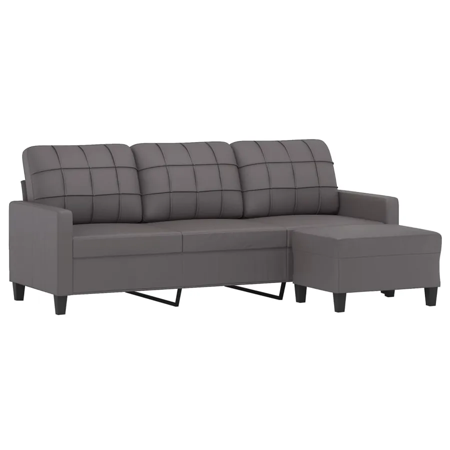 Canapé à 3 places avec repose-pieds Gris 180 cm Similicuir - 3
