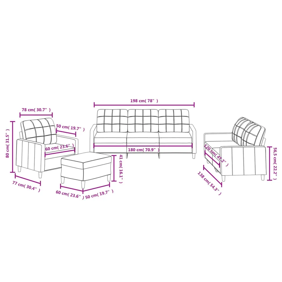 Ensemble de canapés 4 pcs avec coussins Taupe Tissu - 10