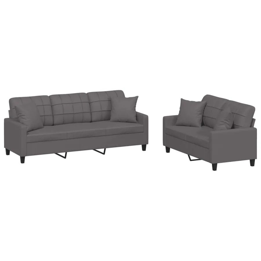 Ensemble de canapés 2 pcs avec coussins gris similicuir - 2
