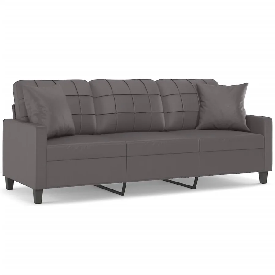 Canapé 3 places avec oreillers décoratifs gris 180cm similicuir - 2