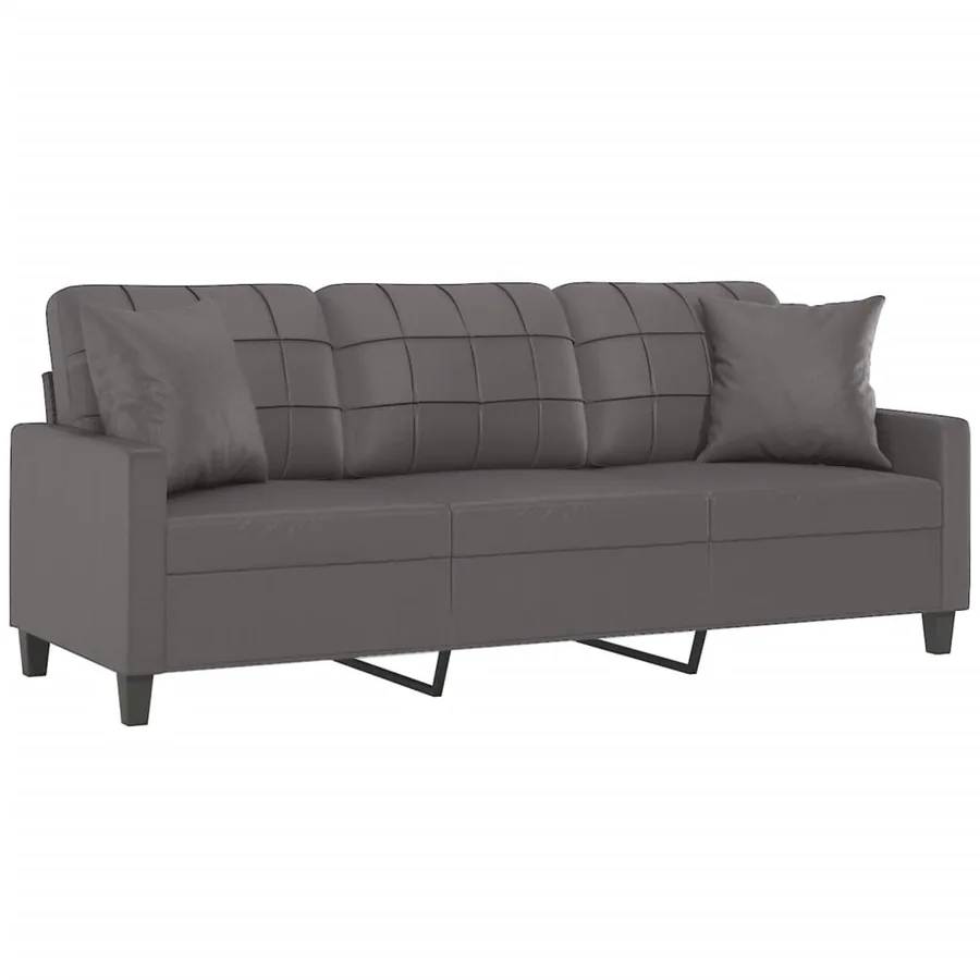 Canapé 3 places avec oreillers décoratifs gris 180cm similicuir - 3