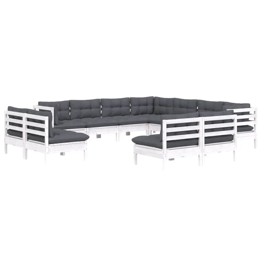 Salon de jardin 11 pcs avec coussins blanc bois de pin solide - 3