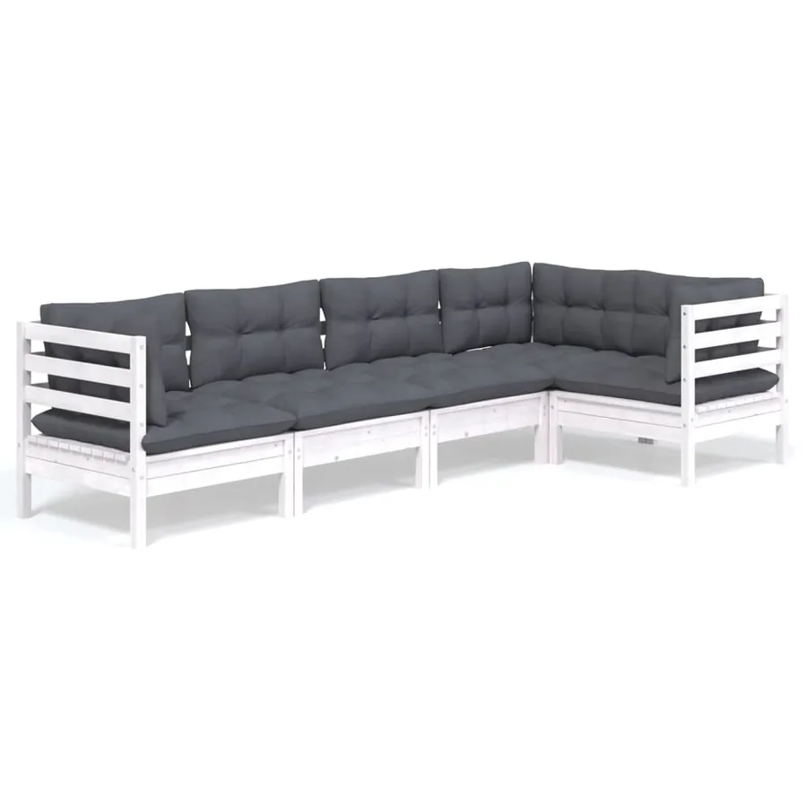 Salon de jardin 5 pcs avec coussins blanc bois de pin - 2