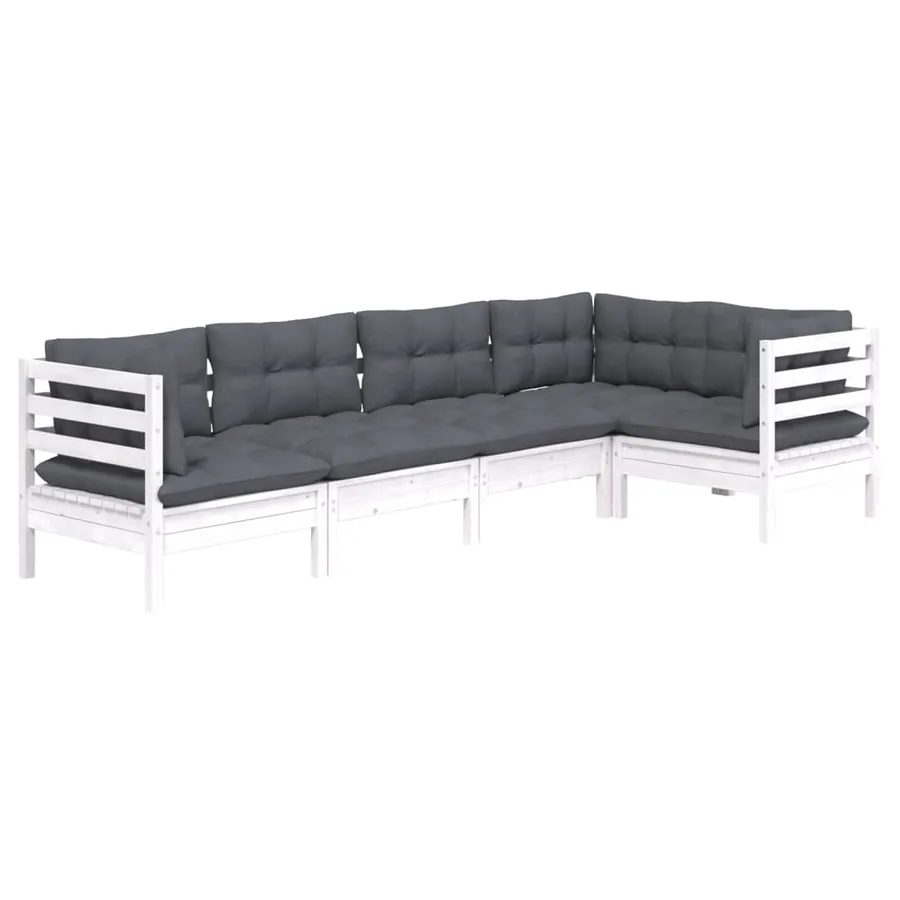 Salon de jardin 5 pcs avec coussins blanc bois de pin - 3