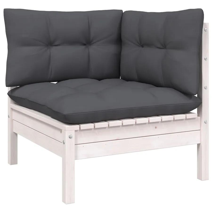 Salon de jardin 5 pcs avec coussins blanc bois de pin - 5