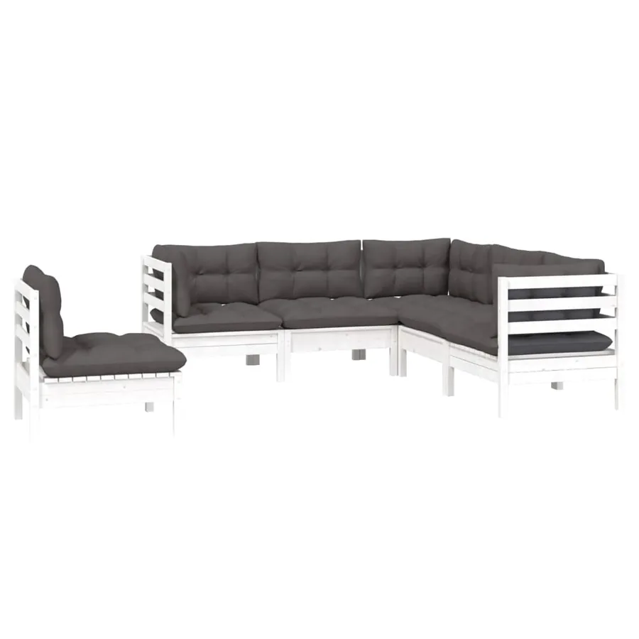 Salon de jardin 5 pcs avec coussins blanc bois de pin - 3