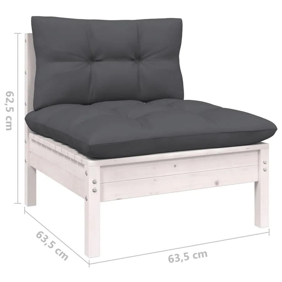 Salon de jardin 14 pcs avec coussins blanc bois de pin solide - 6
