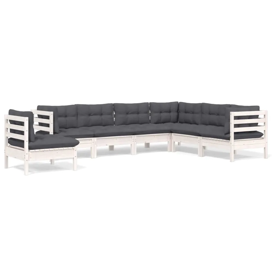 Salon de jardin 7 pcs avec coussins blanc bois de pin massif - 2