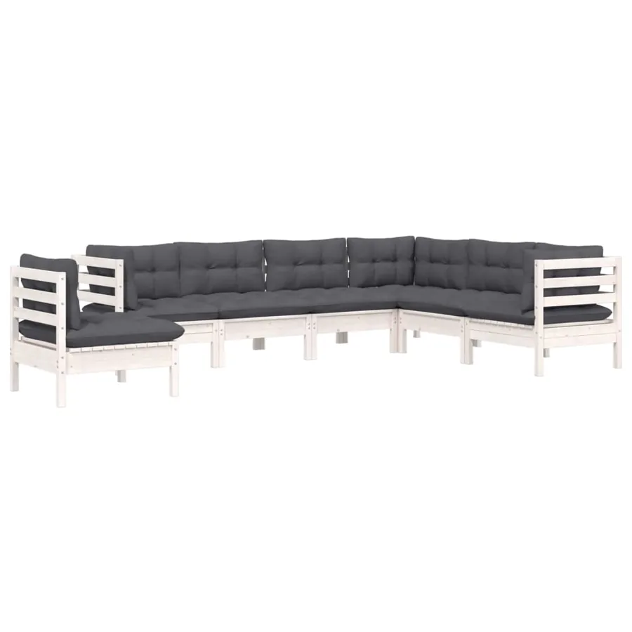 Salon de jardin 7 pcs avec coussins blanc bois de pin massif - 3