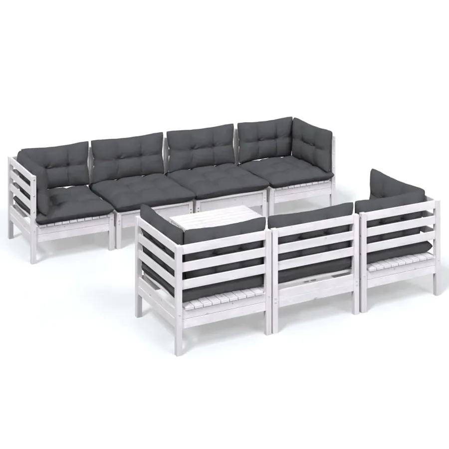 Salon de jardin 8 pcs avec coussins bois de pin massif - 2