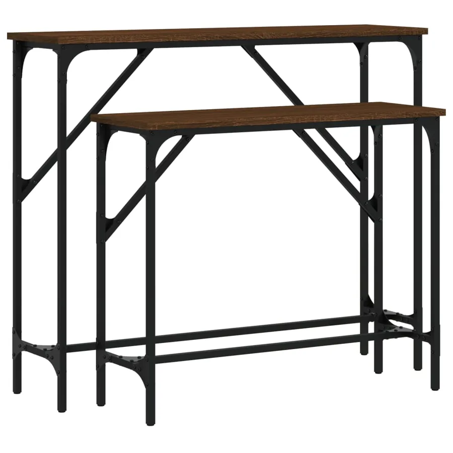 Tables console 2 pcs chêne marron bois d'ingénierie - 2