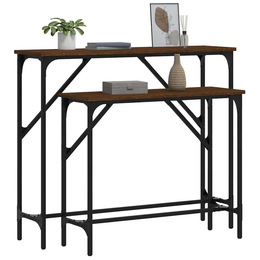 Tables console 2 pcs chêne marron bois d'ingénierie - 3