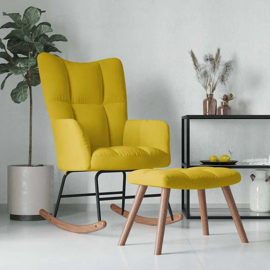 Chaise à bascule avec repose-pied Jaune moutarde Velours - 3