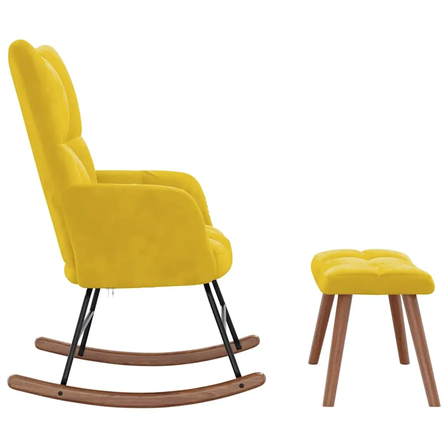 Chaise à bascule avec repose-pied Jaune moutarde Velours - 6