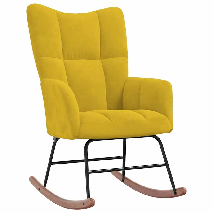 Chaise à bascule avec repose-pied Jaune moutarde Velours - 7
