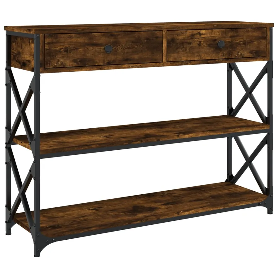 Table console chêne fumé 100x28x75 cm bois d'ingénierie - 2