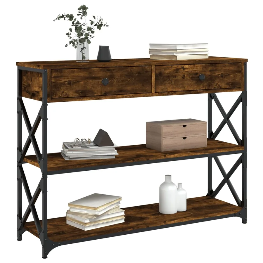 Table console chêne fumé 100x28x75 cm bois d'ingénierie - 3