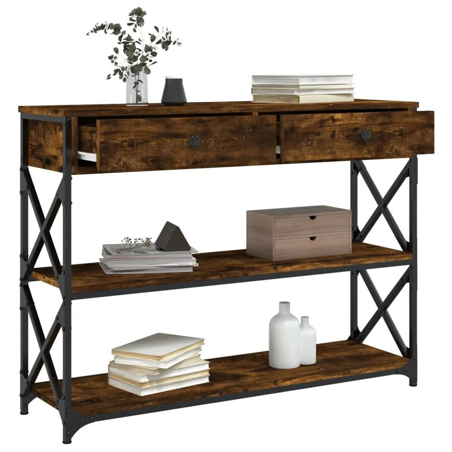 Table console chêne fumé 100x28x75 cm bois d'ingénierie - 4