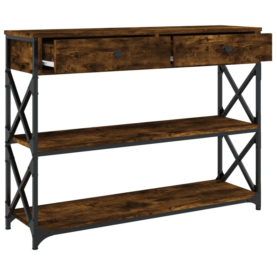 Table console chêne fumé 100x28x75 cm bois d'ingénierie - 5