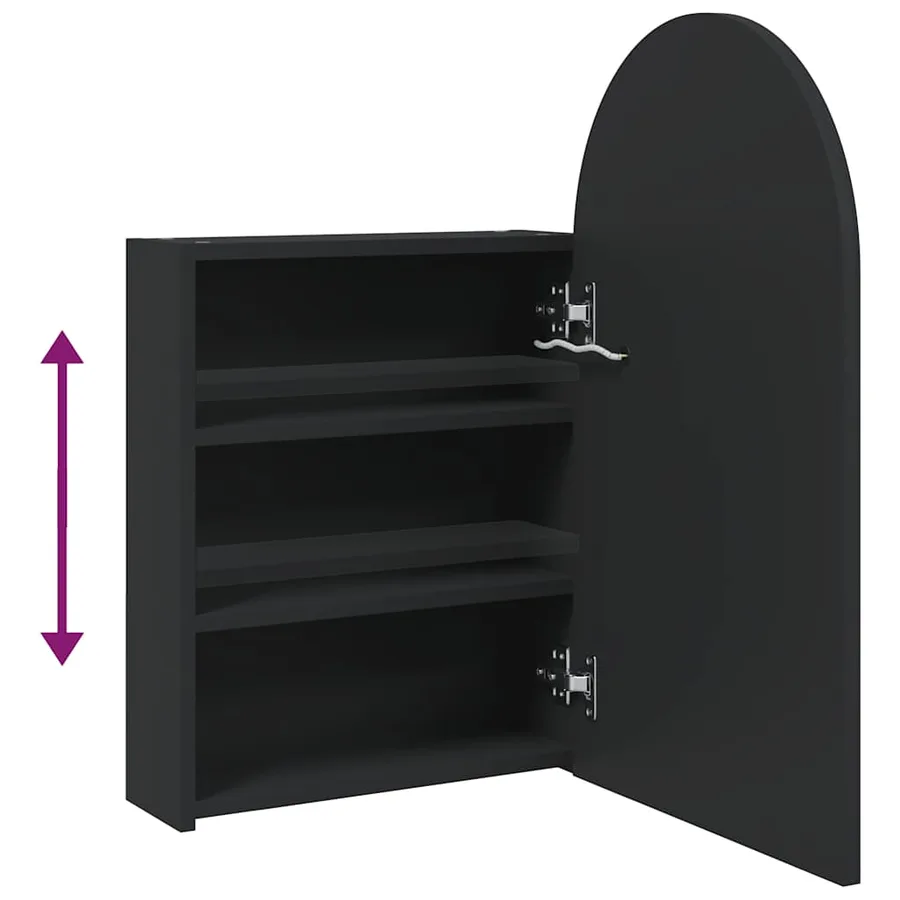 Armoire de bain à miroir avec LED arquée noir 42x13x70 cm - 9