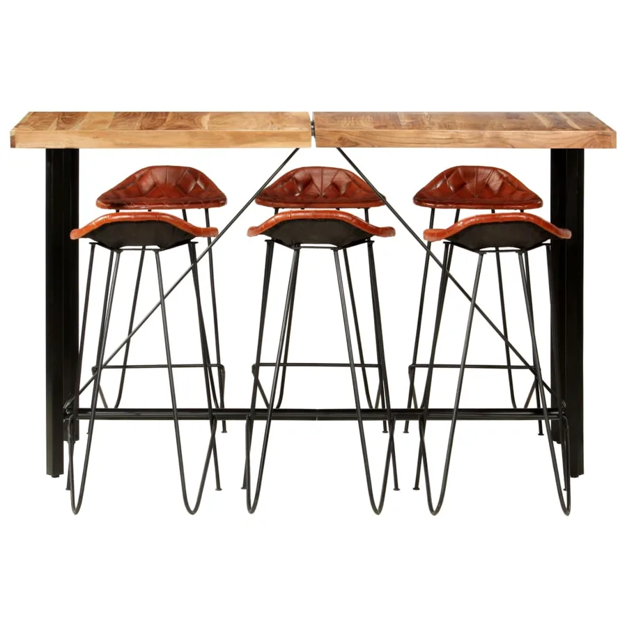 Ensemble de bar 7 pcs Bois d'acacia solide et cuir véritable - 2