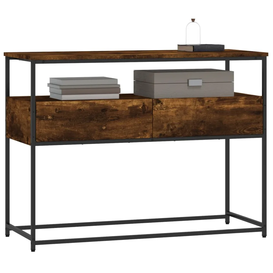Table console chêne fumé 100x40x75 cm bois d'ingénierie - 3