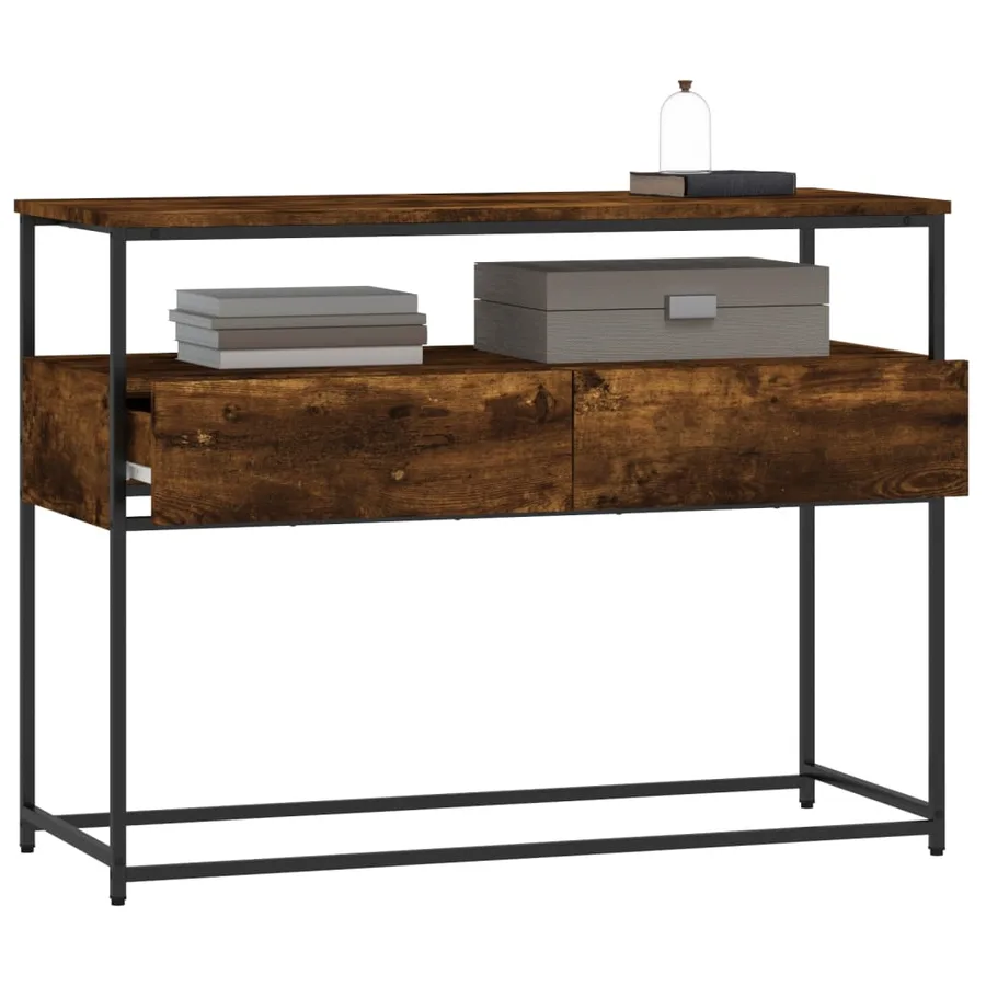 Table console chêne fumé 100x40x75 cm bois d'ingénierie - 4
