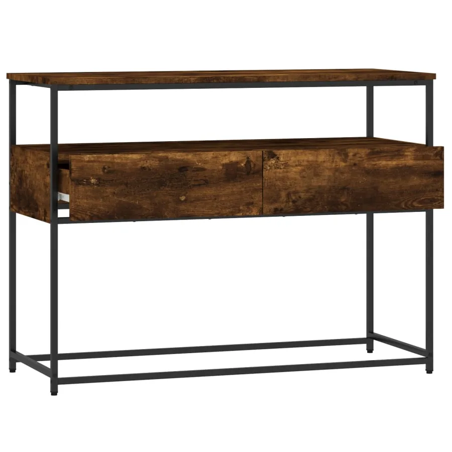 Table console chêne fumé 100x40x75 cm bois d'ingénierie - 5