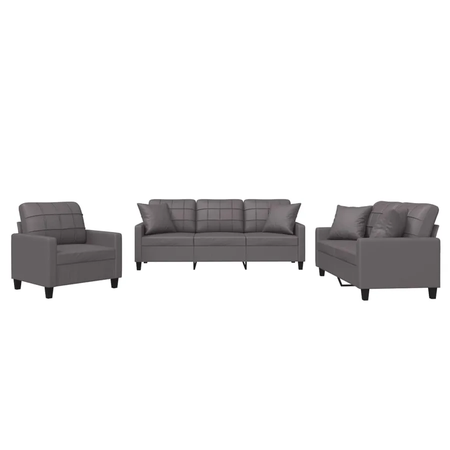 Ensemble de canapés 3 pcs avec coussins gris similicuir - 2