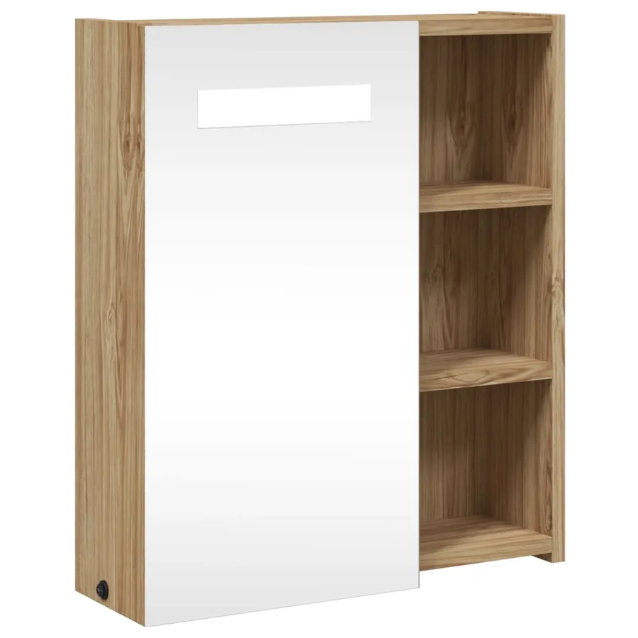 Armoire de salle de bain à miroir avec LED chêne 45x13x52 cm - 2