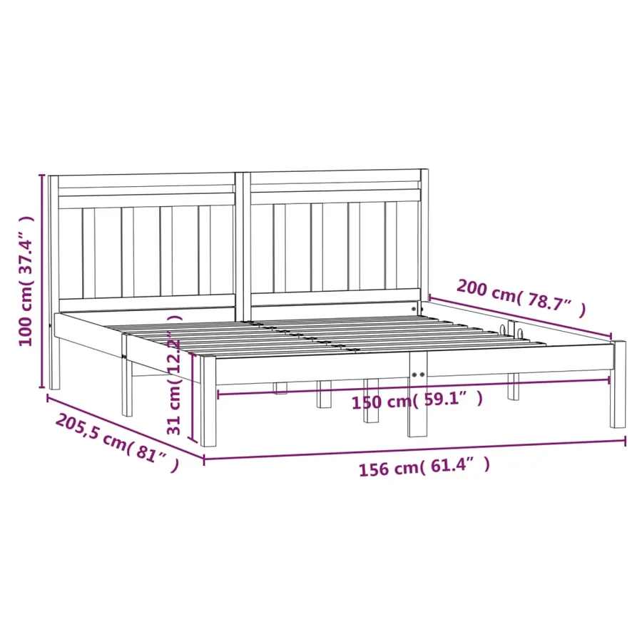 Cadre de lit sans matelas bois massif - 9