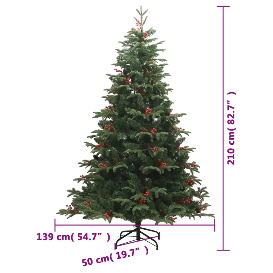 Sapin de Noël artificiel avec pommes de pin et baies 210 cm - 9