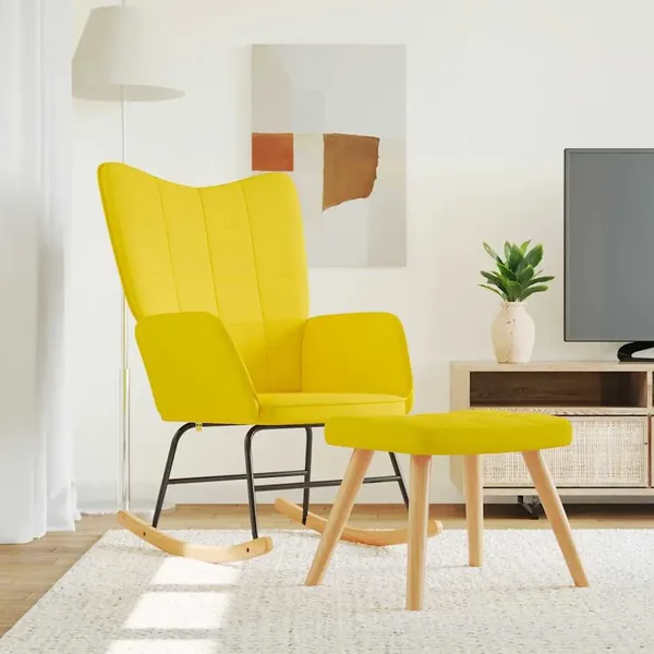 Chaise à bascule avec tabouret Jaune moutarde Tissu