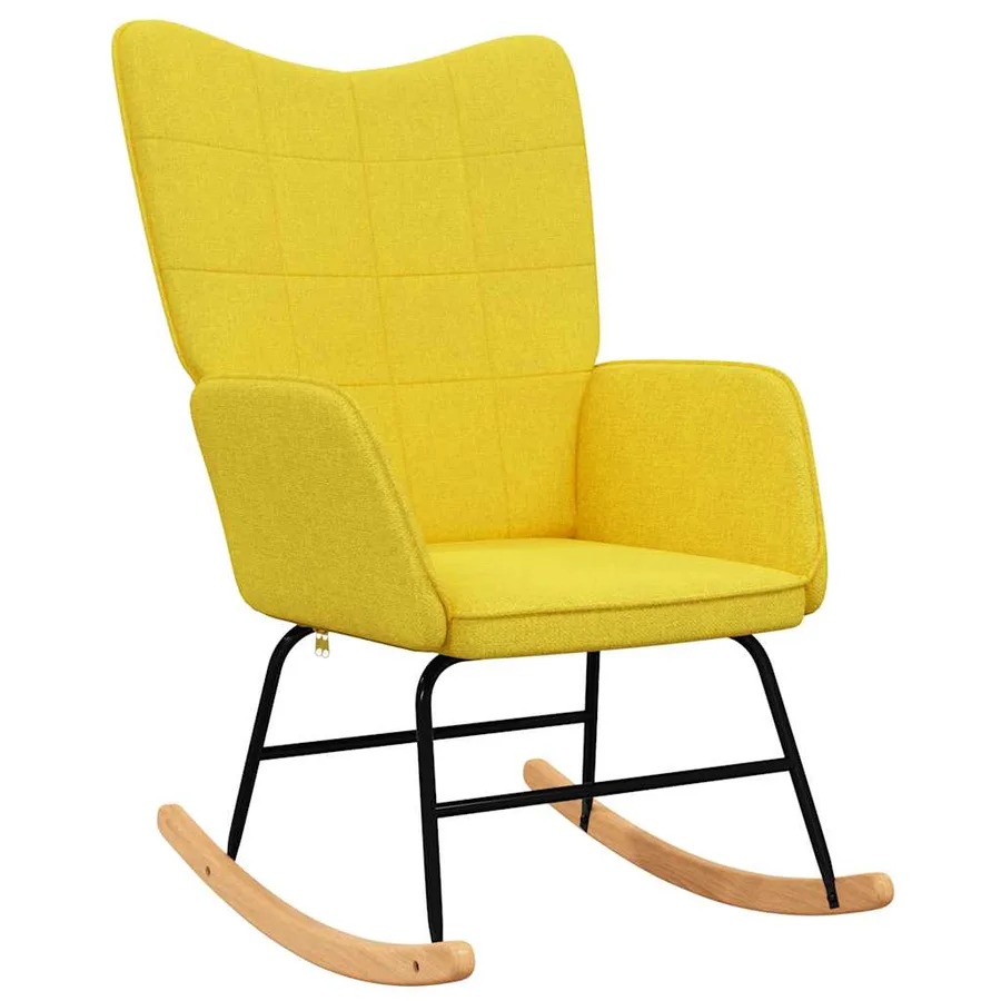 Chaise à bascule avec tabouret Jaune moutarde Tissu - 4