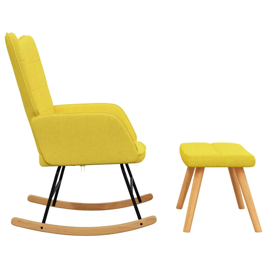 Chaise à bascule avec tabouret Jaune moutarde Tissu - 5