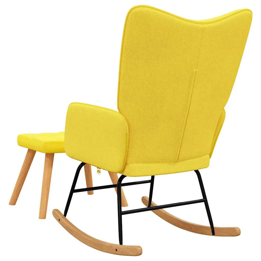 Chaise à bascule avec tabouret Jaune moutarde Tissu - 6