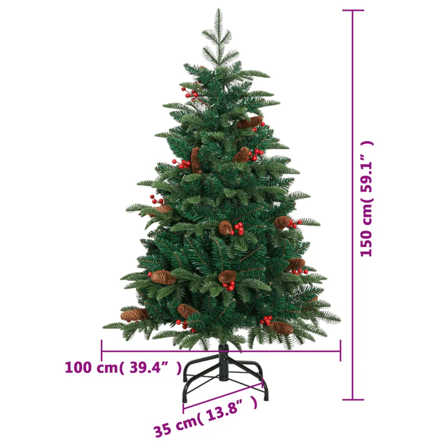 Sapin de Noël artificiel avec pommes de pin et baies 150 cm - 9