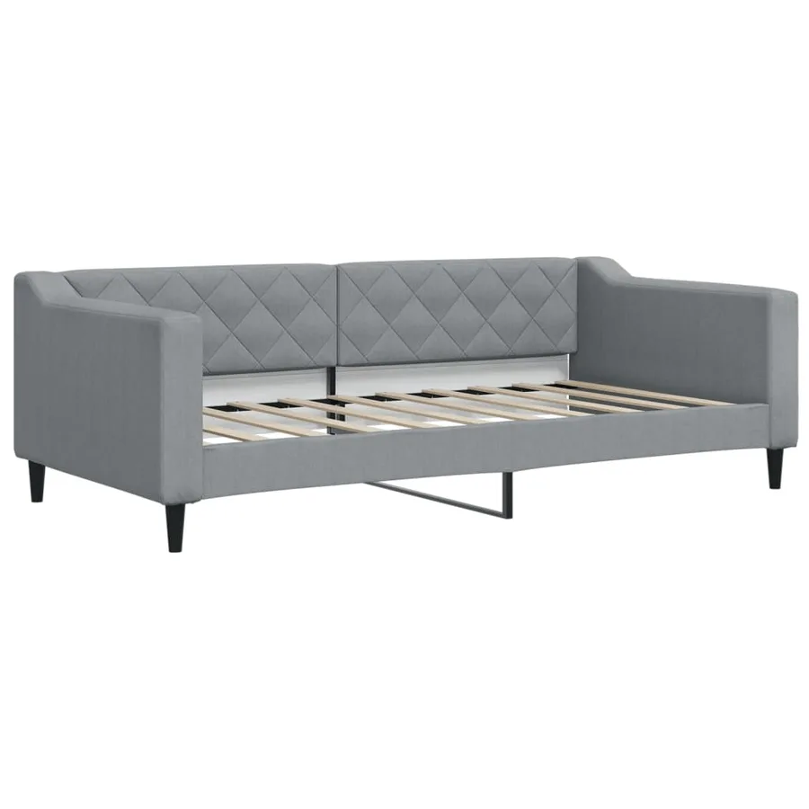 Lit de jour avec gigogne et tiroirs gris clair 90x190 cm tissu - 4