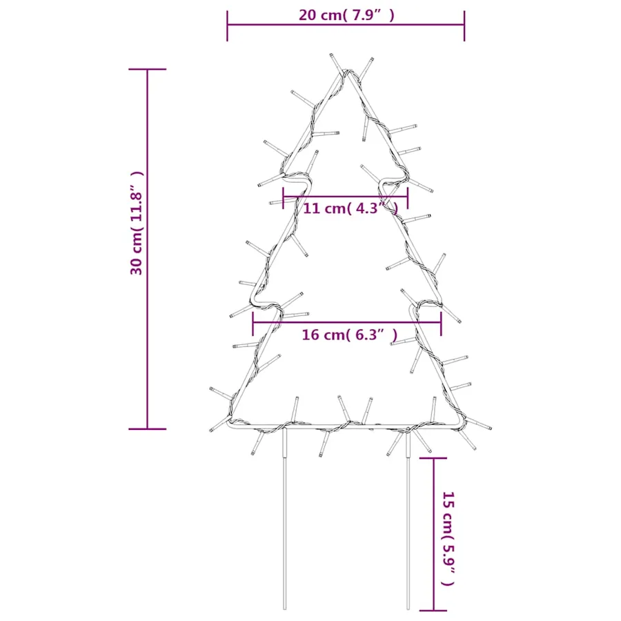 Décoration lumineuse arbre de Noël piquets 3 pcs 50 LED 30 cm - 11