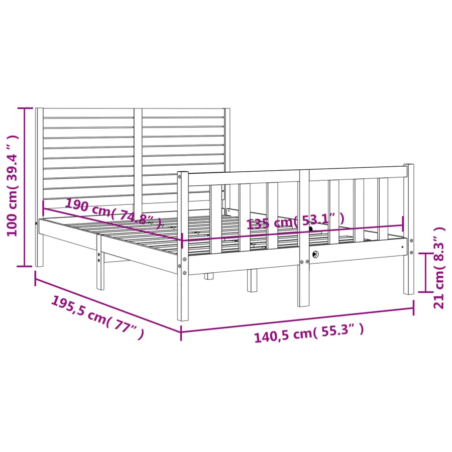 Cadre de lit sans matelas noir bois de pin massif - 12