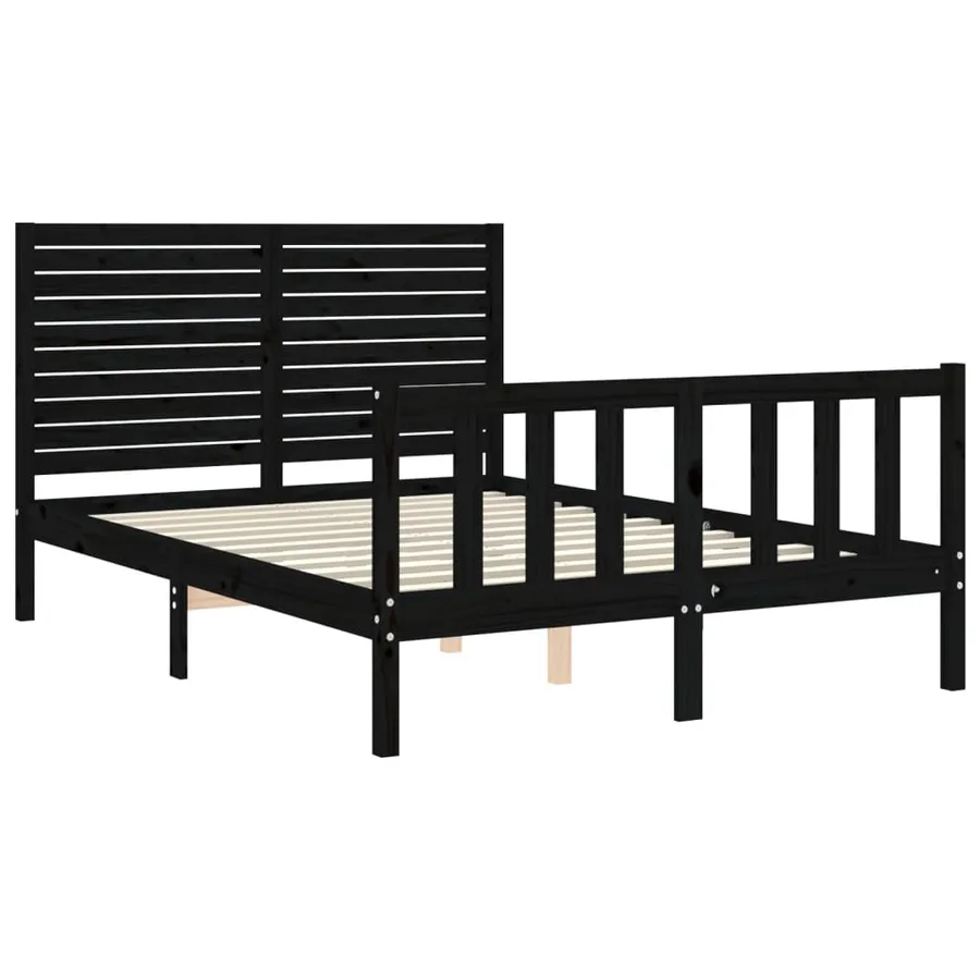 Cadre de lit sans matelas noir bois de pin massif - 5