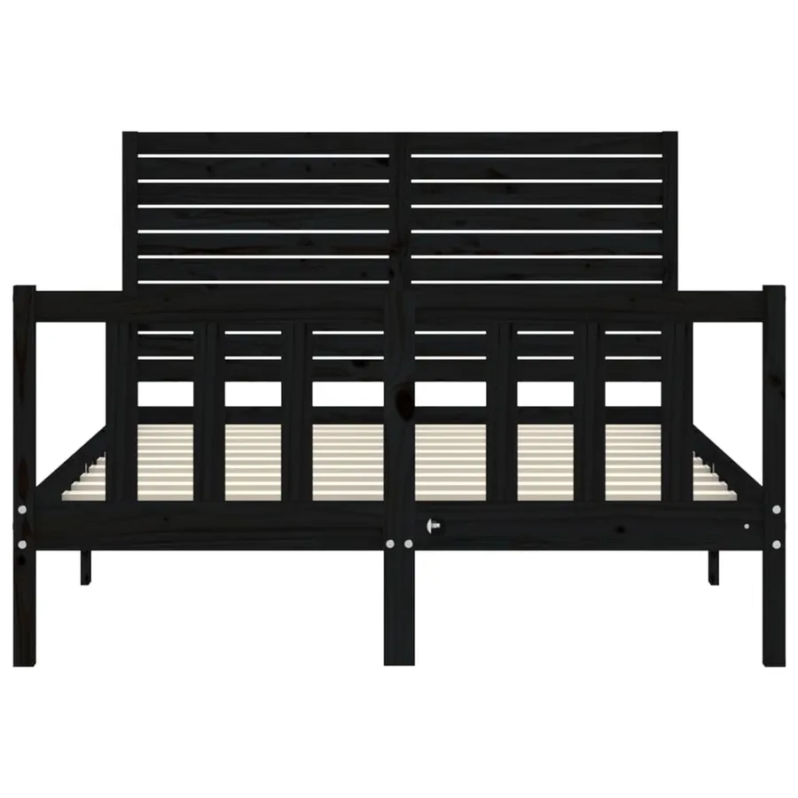 Cadre de lit sans matelas noir bois de pin massif - 6
