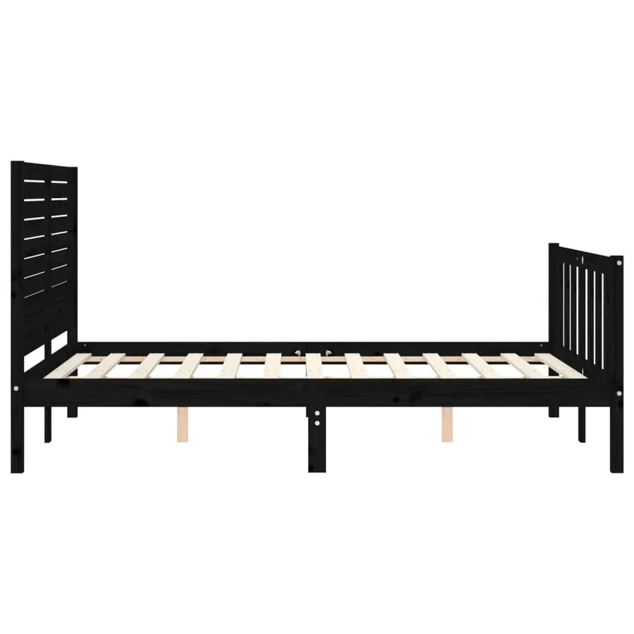 Cadre de lit sans matelas noir bois de pin massif - 7