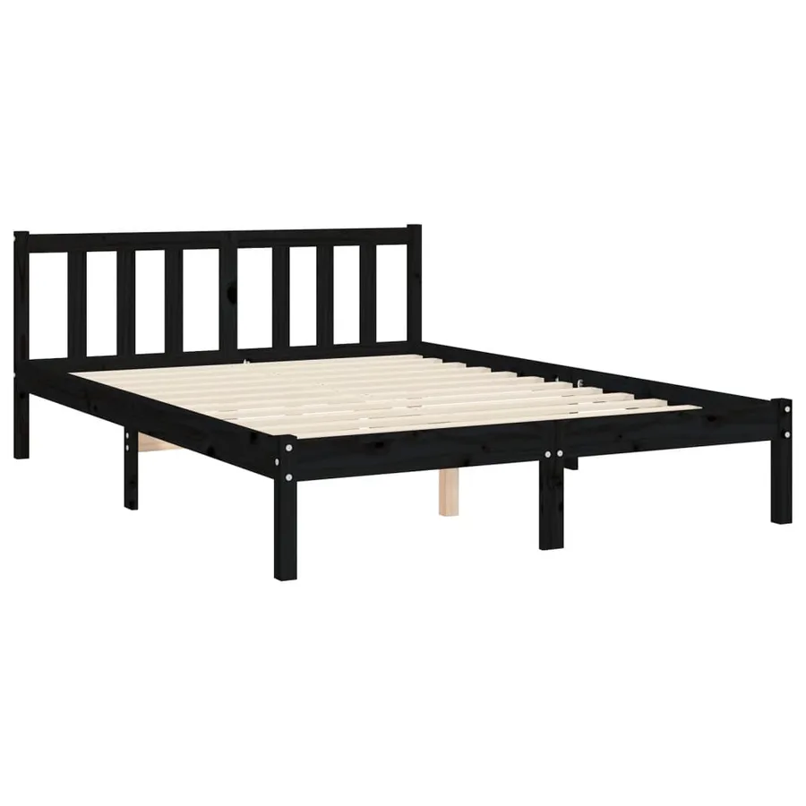 Cadre de lit sans matelas noir bois de pin massif - 9